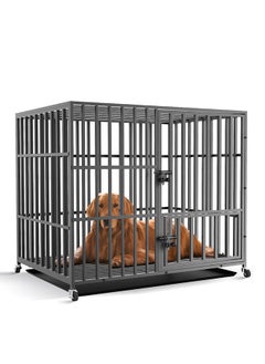 Wisfor Heavy Duty Dog Crate: 46 inch Extra Large Pet Cage on Wheels with Tear Resistant Square Tube - Metal Military Puppy Kennel with 2 Prevent Escape Lock and Tray XXL