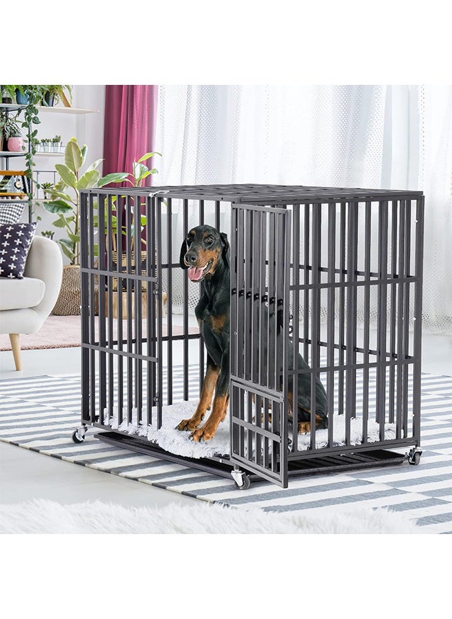 Generic - Wisfor Heavy Duty Dog Crate: 46 inch Extra Large Pet Cage on Wheels with Tear Resistant Square Tube - Metal Military Puppy Kennel with 2 Prevent Escape Lock and Tray XXL - Image 1