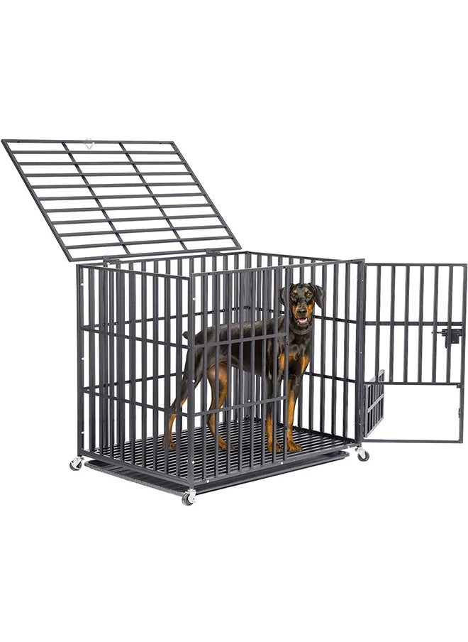 Generic - Wisfor Heavy Duty Dog Crate: 46 inch Extra Large Pet Cage on Wheels with Tear Resistant Square Tube - Metal Military Puppy Kennel with 2 Prevent Escape Lock and Tray XXL - Image 1