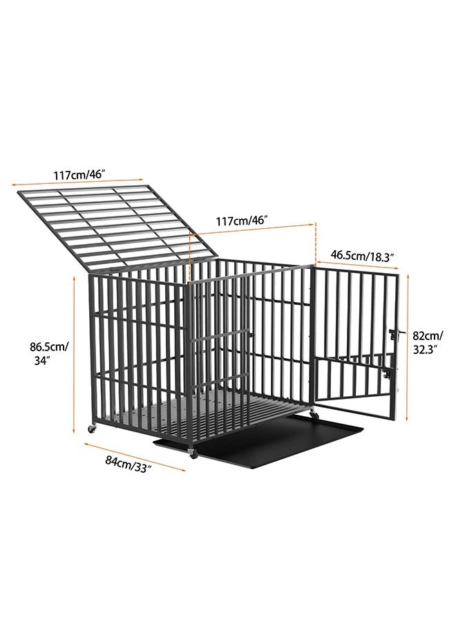 Generic - Wisfor Heavy Duty Dog Crate: 46 inch Extra Large Pet Cage on Wheels with Tear Resistant Square Tube - Metal Military Puppy Kennel with 2 Prevent Escape Lock and Tray XXL - Image 1