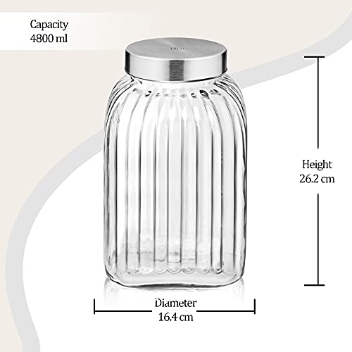 Treo By Milton Bruno Storage Container, Glass Jar with Air Tight Steel Lid, 4800 ml, 1 Piece, Transparent Jar for Snacks, Pulses, Masala, Pickles, Cereals, Cookies, Dry Food - Image 2