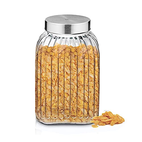 Treo By Milton Bruno Storage Container, Glass Jar with Air Tight Steel Lid, 4800 ml, 1 Piece, Transparent Jar for Snacks, Pulses, Masala, Pickles, Cereals, Cookies, Dry Food - Image 1