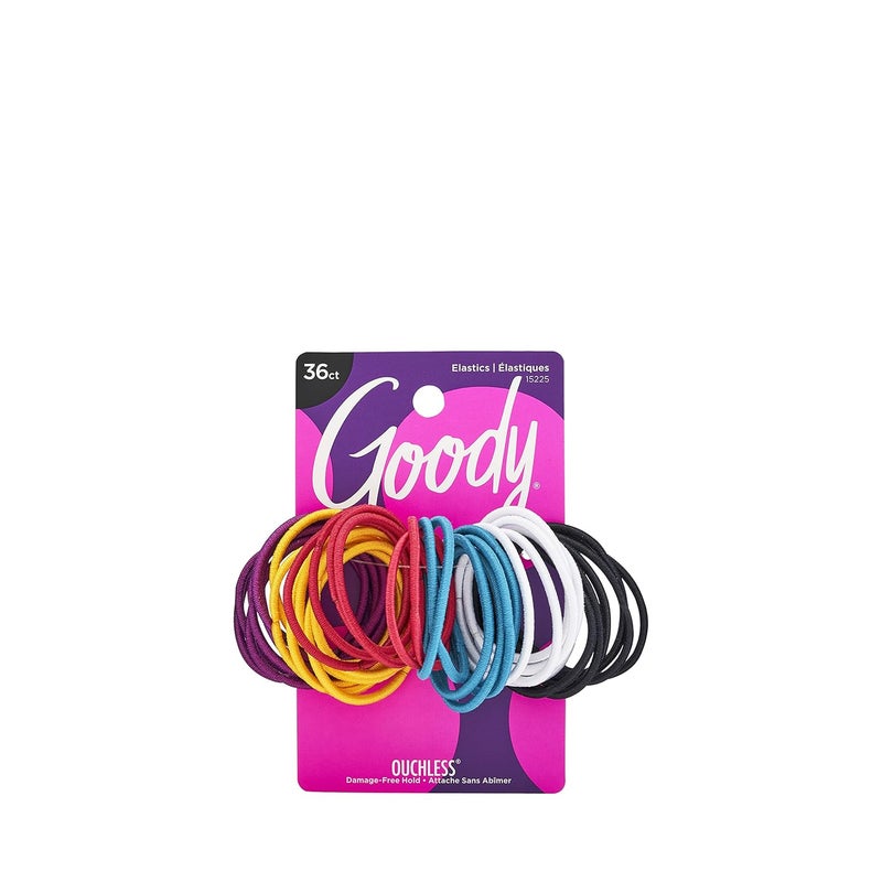 Goody Ouchless Elastic Hair Ties - 36 Ct, Brooke (Assorted), 2MM Rubber Bands for Hair, Pain-Free Hair Accessories for Women & Men, Made for Long-Lasting Braids, Ponytails & More, For Fine Hair