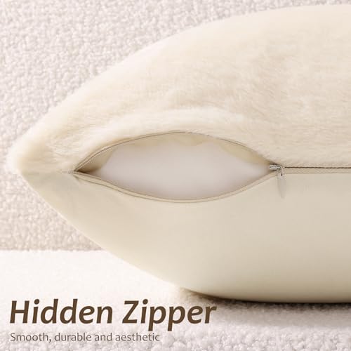 Pallene Faux Fur Plush Throw Pillow Covers 18x18 Set of 2 Soft Fluffy Couch Pillow Covers for Living Room Beige - Image 3