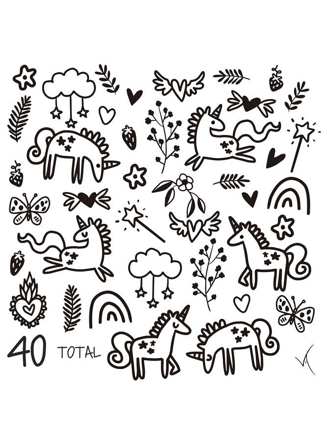 The Boho Design Unicorns And Rainbows Wall Decals Peel And Stick For Kids Baby Bedroom Nursery And Living Room. 40 Pcs Vinyl Wall Stickers Decor (Black) - Image 3