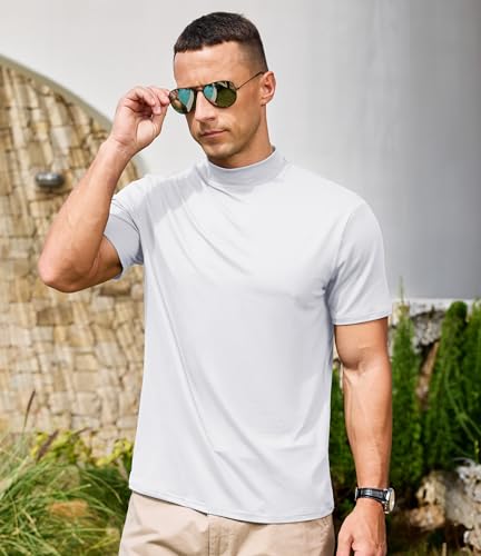 Lexiart Men's Mock Turtleneck Short Sleeve Soft Lightweight Casual Basic T-Shirts Solid Pullover Tops White - Image 4