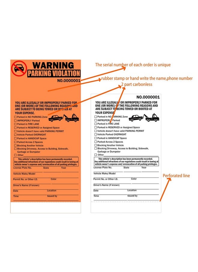 Pop Resin - 2-Part Carbonless Perforated Numbered Parking Violation Warning Sticker Book 4 X 8.5 Inch - Parking Violation Ticket Tow Warning Illegally Parked Tickets For Car Window 50 Pack - Image 1