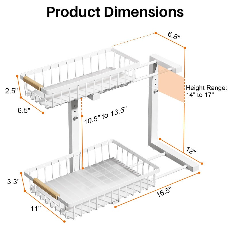 REALINN Under Sink Organizer, Height Adjustable Under Sink Organizers and Storage, 2 Tier Pull Out Drawer Cabinet Storage for Kitchen Bathroom, 1 Pack, White - Image 5