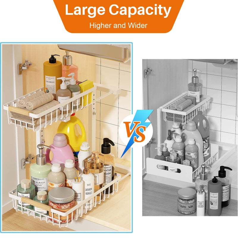 REALINN Under Sink Organizer, Height Adjustable Under Sink Organizers and Storage, 2 Tier Pull Out Drawer Cabinet Storage for Kitchen Bathroom, 1 Pack, White - Image 4