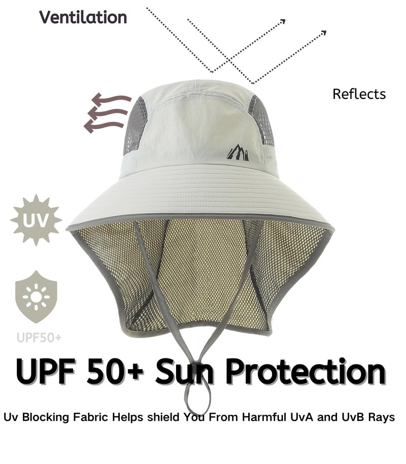 Moon Kitty UV Sun Protection Hat Women Foldable Neck Flap Wide Brim Fishing Hat with Ponytail Hole for Women - Image 5