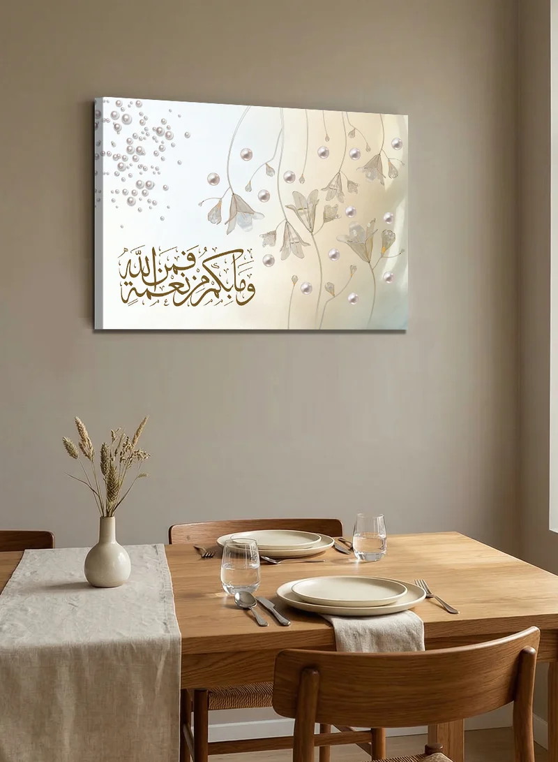 لوحة لوحة كانفاس على إطار خشبي بتصميم وما بكم من نعمة فمن الله قرآن سورة النحل