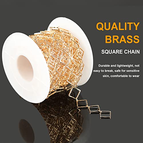 KYUNHOO 16.4 Feet KC Gold Plated Brass Jewelry Chain Bulk Handmade Embossed Square Link Chains for Jewelry Making Supplies Craft Chain Spool with Jump Rings and Lobster Claps - Image 3