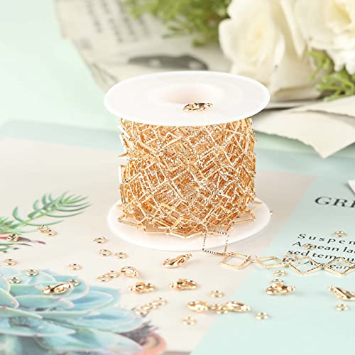 KYUNHOO 16.4 Feet KC Gold Plated Brass Jewelry Chain Bulk Handmade Embossed Square Link Chains for Jewelry Making Supplies Craft Chain Spool with Jump Rings and Lobster Claps - Image 5