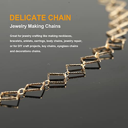 KYUNHOO 16.4 Feet KC Gold Plated Brass Jewelry Chain Bulk Handmade Embossed Square Link Chains for Jewelry Making Supplies Craft Chain Spool with Jump Rings and Lobster Claps - Image 4
