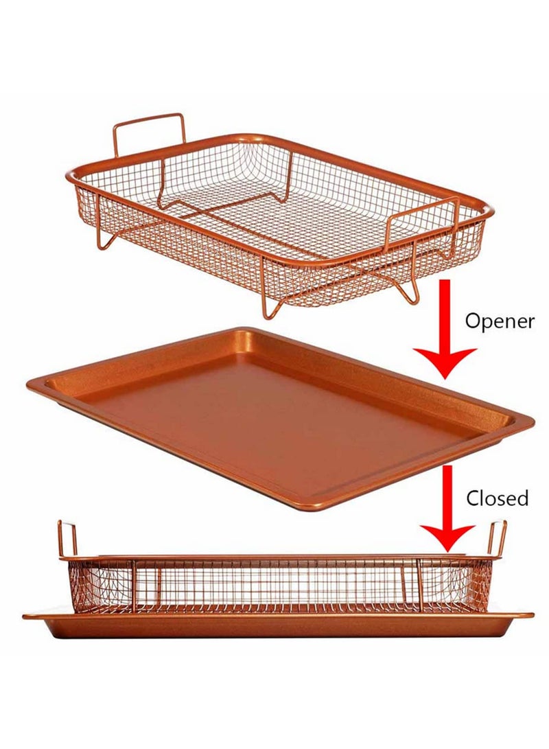 2 Piece Copper Crisper Tray Set for Air Fryer Oven Nonstick Mesh Basket & Baking Tray for French Fries Chicken 360 Degree Crispy Cooking Dishwasher Safe Oven Safe - Image 2