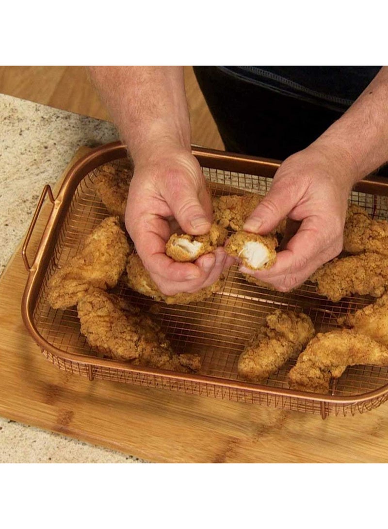 2 Piece Copper Crisper Tray Set for Air Fryer Oven Nonstick Mesh Basket & Baking Tray for French Fries Chicken 360 Degree Crispy Cooking Dishwasher Safe Oven Safe - Image 4