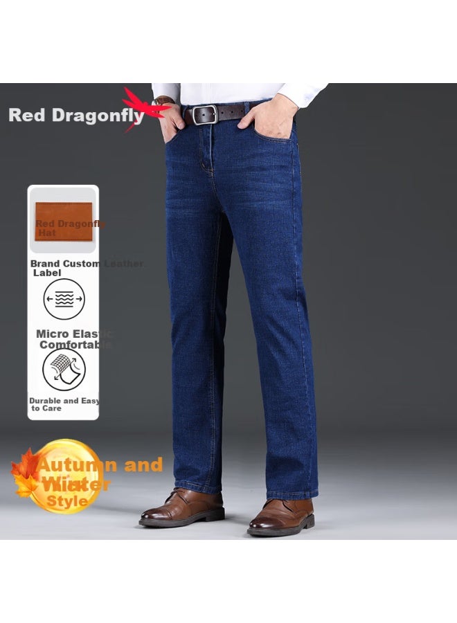 Red Dragonfly Jeans For Men, Commute-friendly, Administrative, Daily Casual, Fashionable, Versatile, Soft And Comfortable Cotton Straight-leg Trousers, Blue, Size 33