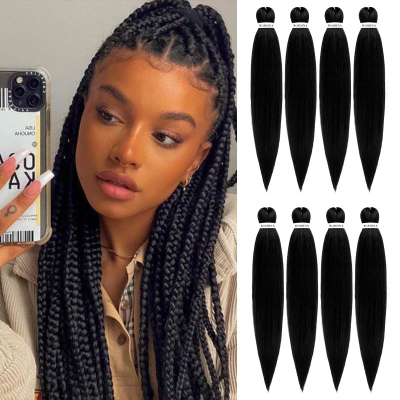 ROSDINA Prestretched Braiding Hair  28 Inch 8 Packs Light Brown Super Long Braiding Hair For Twist or Box Braids Yaki Texture Hot Water Setting Synthetic Braiding Hair Extensions 28 Inch 48P