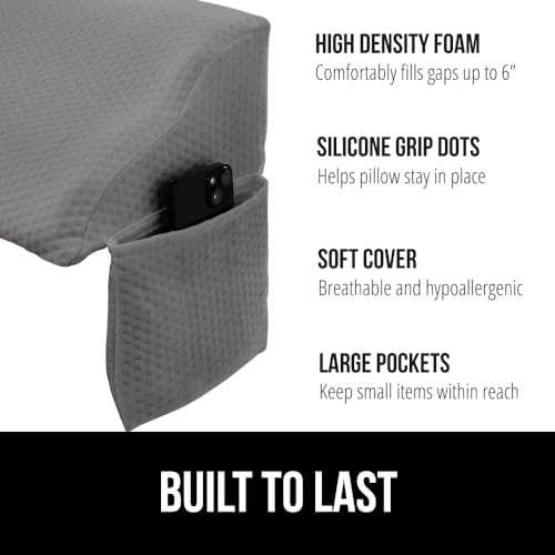 GORILLA GRIP Patent Pending King Bed Wedge Pillow Headboard Gap Filler, US Designed, Comfortable Supportive High Density Foam Pillows, Stay in Place Gripping Dots, Wedges Between Mattress, Soft Gray - Image 2