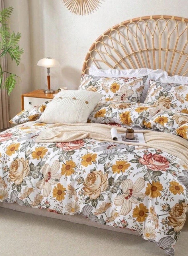 LUNA Home King size 6 pieces duvet cover set, brown floral pattern, boho style. - Image 2