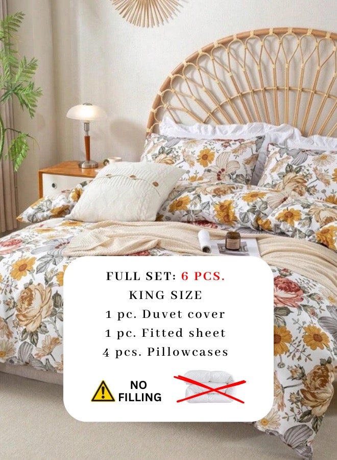 LUNA Home King size 6 pieces duvet cover set, brown floral pattern, boho style. - Image 3