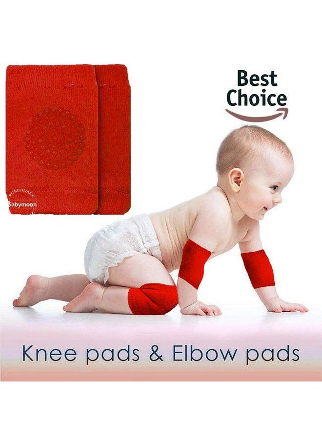 BabyMoon Baby Knee Pads For Crawling Anti Slip Padded Stretchable Elastic Cotton Soft Breathable Comfortable Knee Cap Elbow Safety Protector (Pack Of 2 Pairs Red & Black)  - Image 3