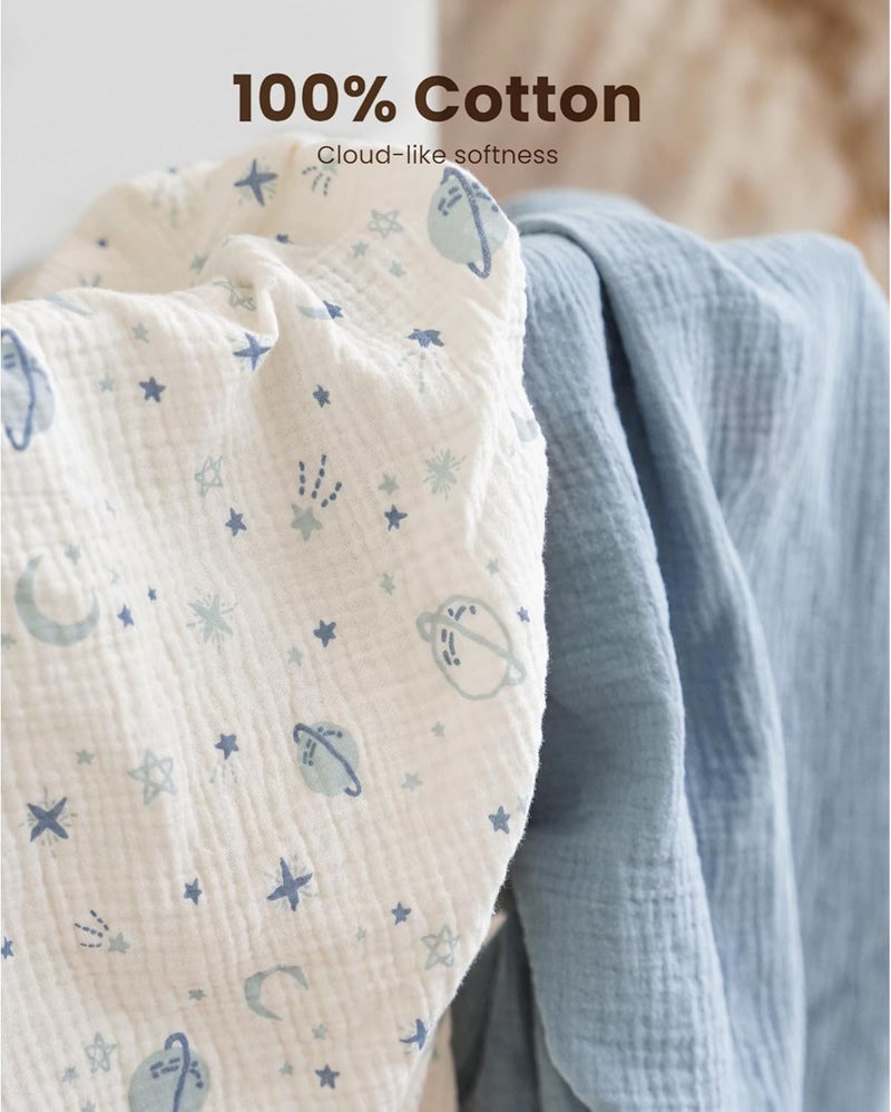 KASTWAVE 2 Pack Muslin Cotton Bassinet Sheets - Blue Star Nursery Bedding - Image 3