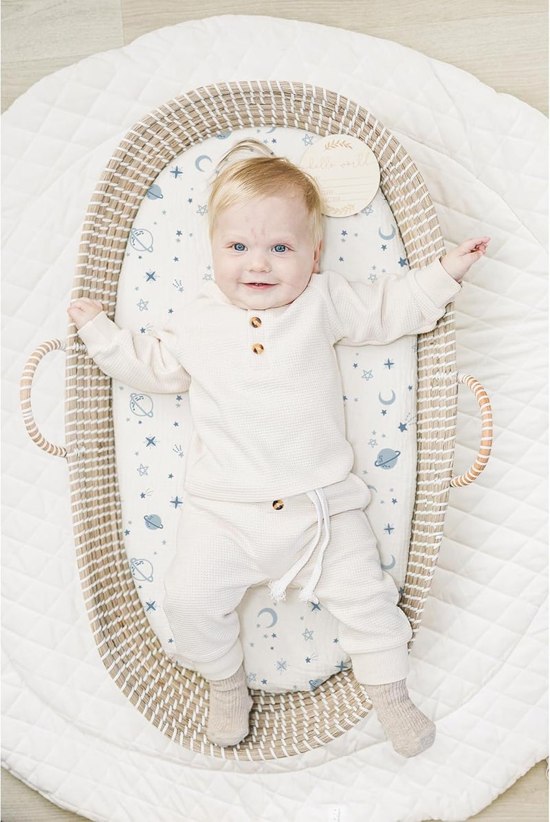 KASTWAVE 2 Pack Muslin Cotton Bassinet Sheets - Blue Star Nursery Bedding - Image 2