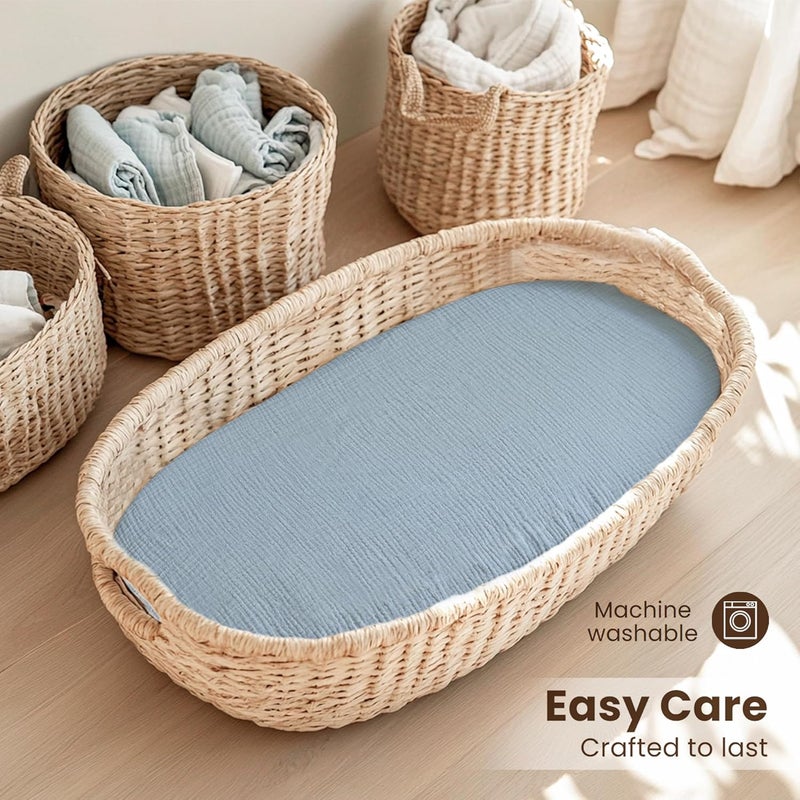 KASTWAVE 2 Pack Muslin Cotton Bassinet Sheets - Blue Star Nursery Bedding - Image 5