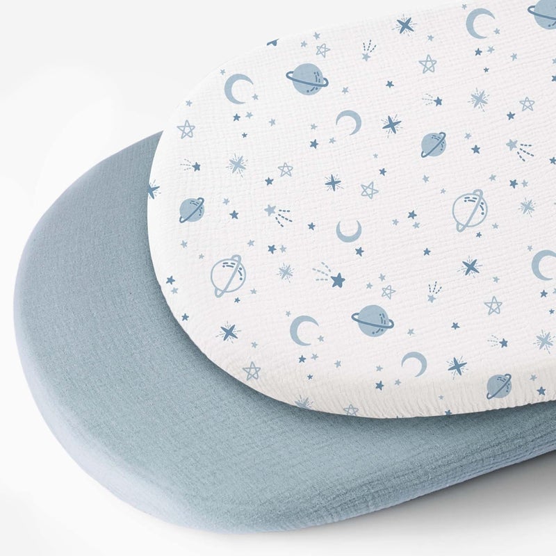 KASTWAVE 2 Pack Muslin Cotton Bassinet Sheets - Blue Star Nursery Bedding - Image 1
