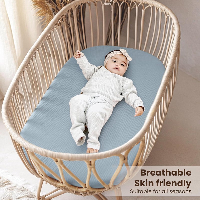 KASTWAVE 2 Pack Muslin Cotton Bassinet Sheets - Blue Star Nursery Bedding - Image 4