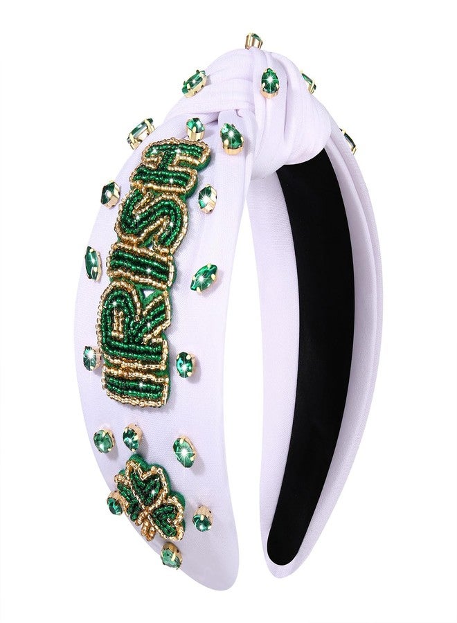 CEALXHENY Women's Green Shamrock Rhinestone Knotted Headband - Embellished Hair Accessories for Irish Holiday Outfits and Gifts - Image 1