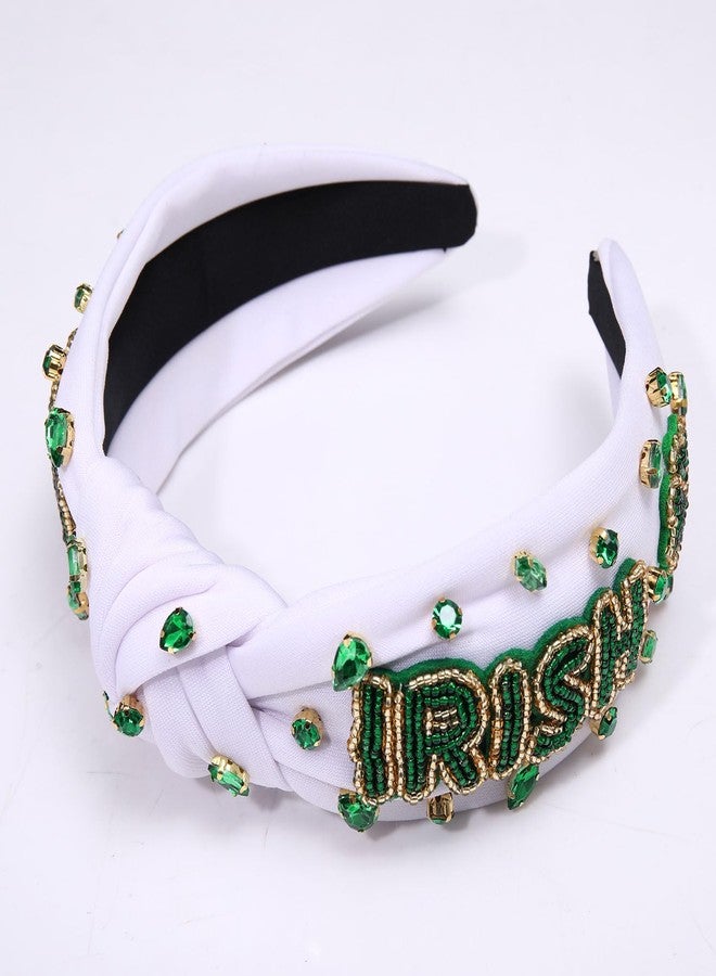 CEALXHENY Women's Green Shamrock Rhinestone Knotted Headband - Embellished Hair Accessories for Irish Holiday Outfits and Gifts - Image 4