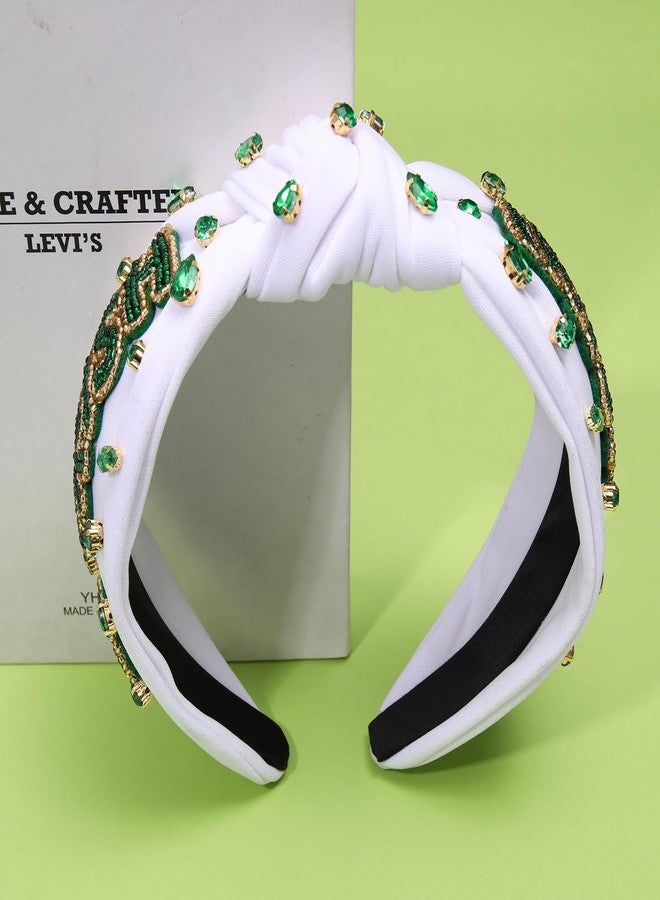 CEALXHENY Women's Green Shamrock Rhinestone Knotted Headband - Embellished Hair Accessories for Irish Holiday Outfits and Gifts - Image 5