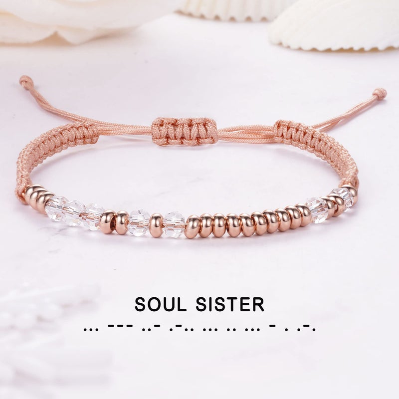 Btysun Mothers Day Gifts for Friend, Sisters Gifts from Sister Morse Code Bracelets for Women Stocking Stuffers for Teens Adjustable Best Friend Bracelet Soul Sister Anniversary Birthday Gift for Her Christams Jewelry - Image 5