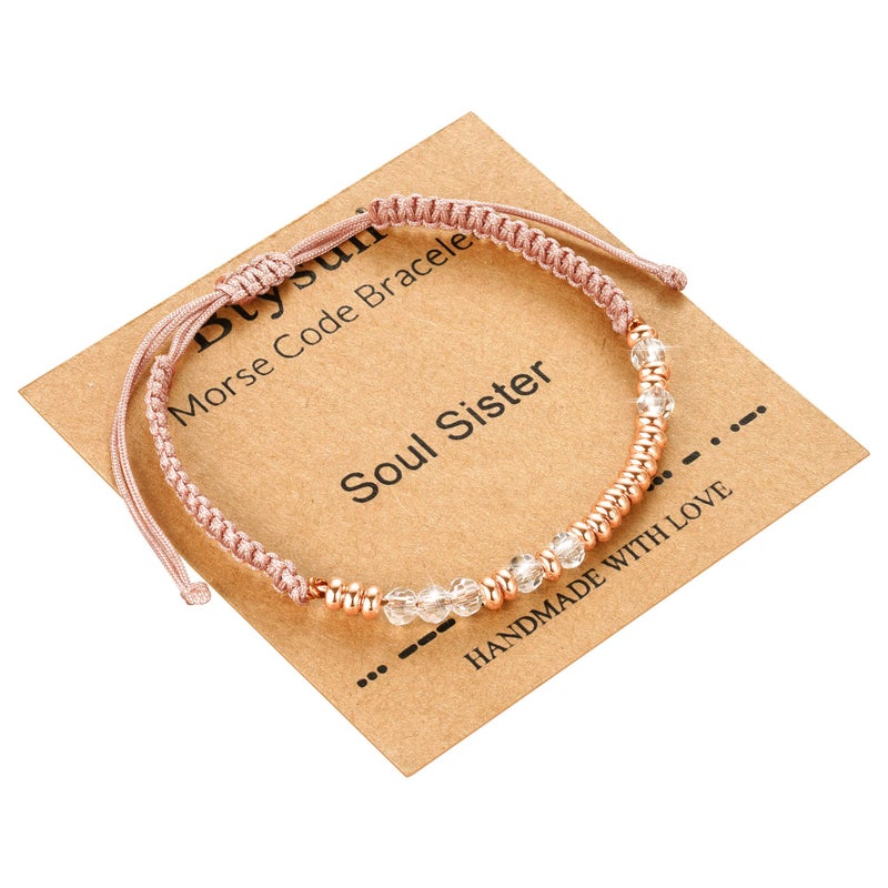 Btysun Mothers Day Gifts for Friend, Sisters Gifts from Sister Morse Code Bracelets for Women Stocking Stuffers for Teens Adjustable Best Friend Bracelet Soul Sister Anniversary Birthday Gift for Her Christams Jewelry - Image 1