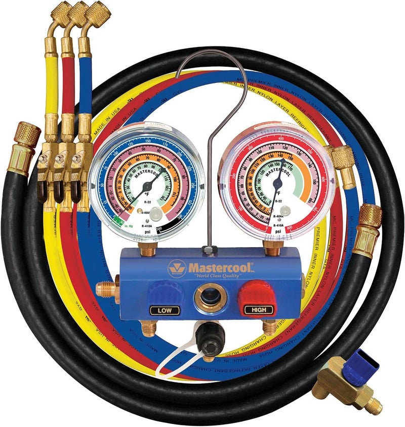 MASTERCOOL مجموعة مانيفولد ثلاثية الاتجاهات من ماستركول مع عدادات وخراطيم - Image 1