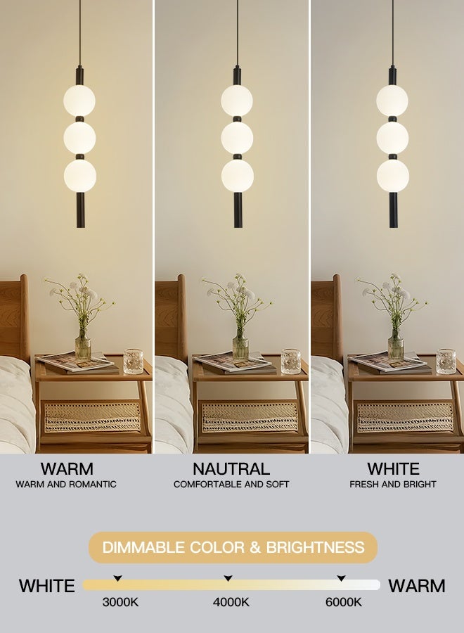 YATAI LIGHTING Modern 3-Globe LED Pendant Light, Adjustable Height Dimmable Hanging Lamp with 3-Color Modes, Black Aluminum & Acrylic Spheres for Dining, Kitchen, Bedroom, 6W 3000K-6000K - Image 3