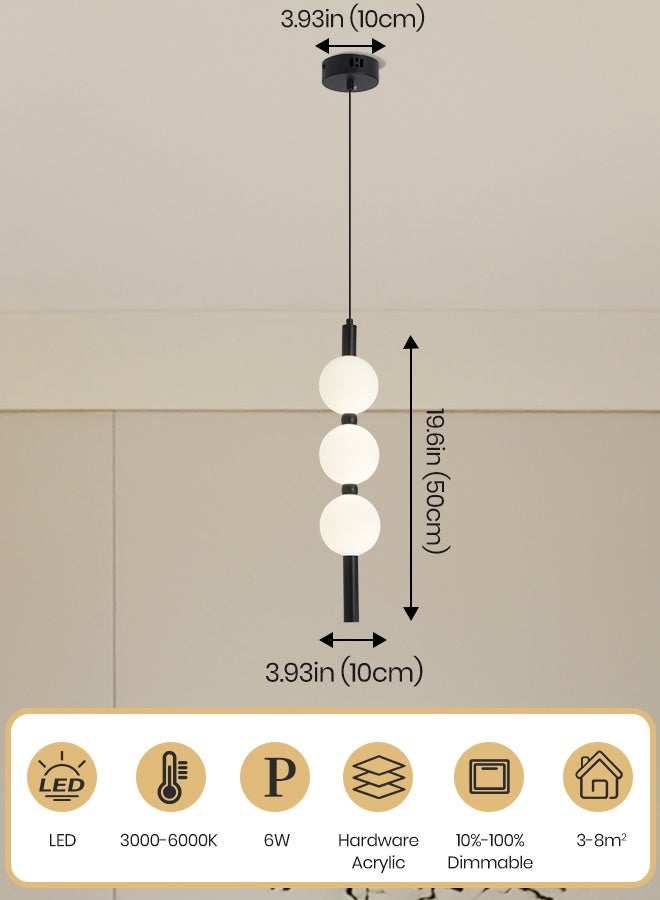 YATAI LIGHTING Modern 3-Globe LED Pendant Light, Adjustable Height Dimmable Hanging Lamp with 3-Color Modes, Black Aluminum & Acrylic Spheres for Dining, Kitchen, Bedroom, 6W 3000K-6000K - Image 2