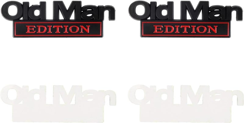 Penitue شعارات سيارة "Old Man Edition" من (قطعتان)، مصنوعة من سبائك الزنك، شعار سيارة مقاوم للماء ثلاثي الأبعاد للصدام، مناسب للدراجات النارية وسيارات الدفع الرباعي والشاحنات والرفارف الخلفية (أسود أحمر) - Image 1