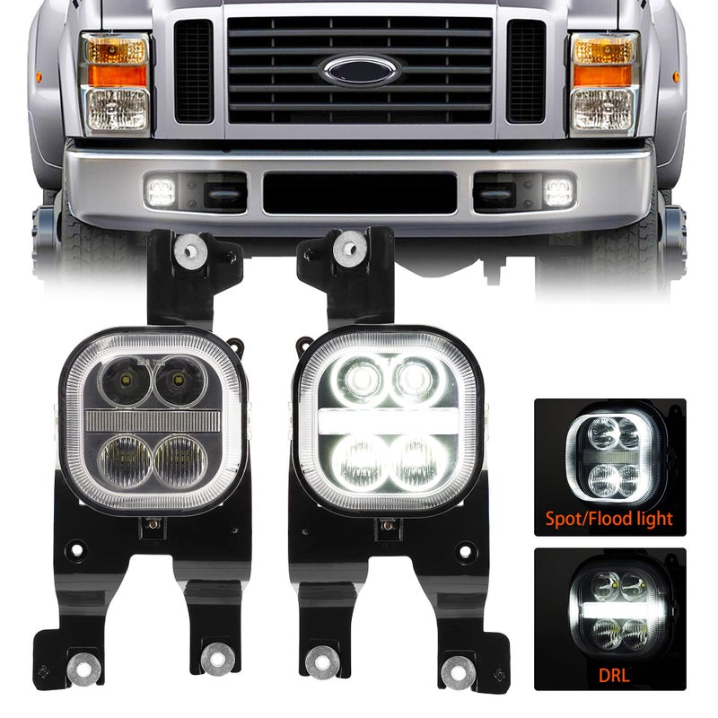 LED Fog Light Assembly with Daytime Running Lights for 2008 2009 2010 Ford F250 F350 F450 F550 Bumper Driving Fog Lamp Kit Plug  Play