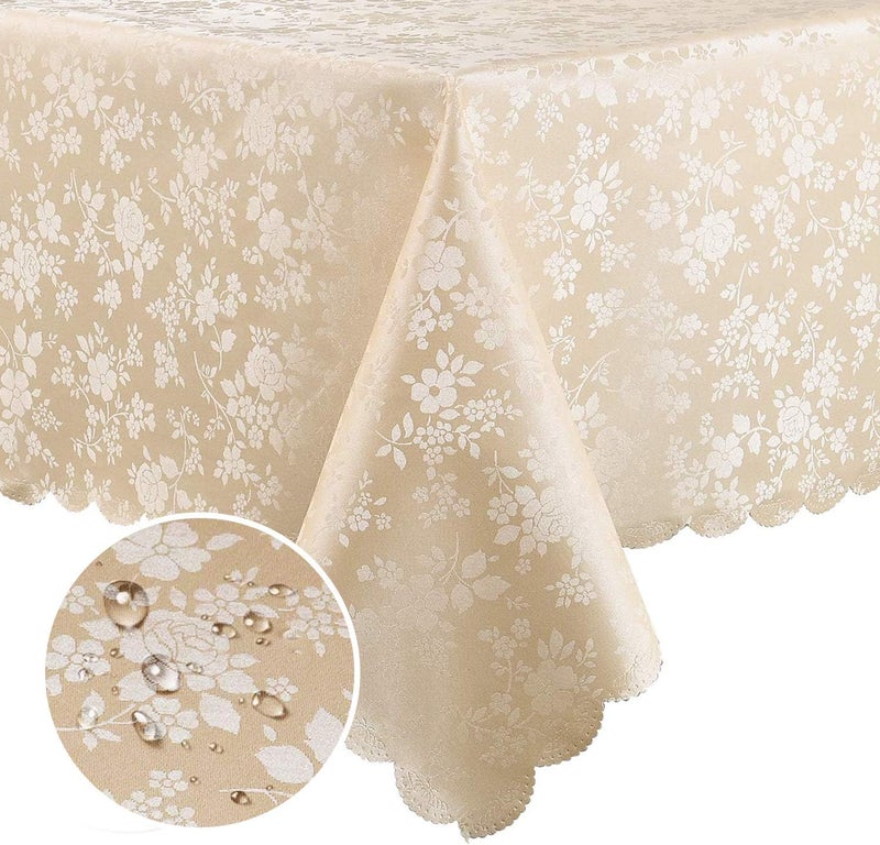 smiry (150cm x 300cm, Beige) - Waterproof Vinyl Tablecloth, Rectangle Stain-Proof Oil-Proof Heavy Duty Table Cloth, Wipeable Table Cover for Kitchen and Dining Room (Beige, 150cm X 300cm) - Image 1