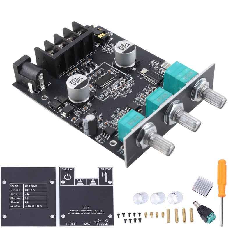 Power Amplifier Board 50W+50W Dual Channel Bluetooth 5.0 AUX Audio Input - Overheat Overvoltage Protection Stereo Amp Module for DIY Speakers - Image 1