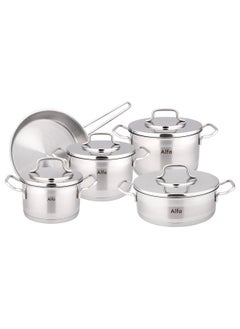 9-Piece Alfa Premium Cookware Set - 18/10 Cr-Ni Stainless Steel - 3 Deep Pots - 1 Low Pot - 1 Frypan