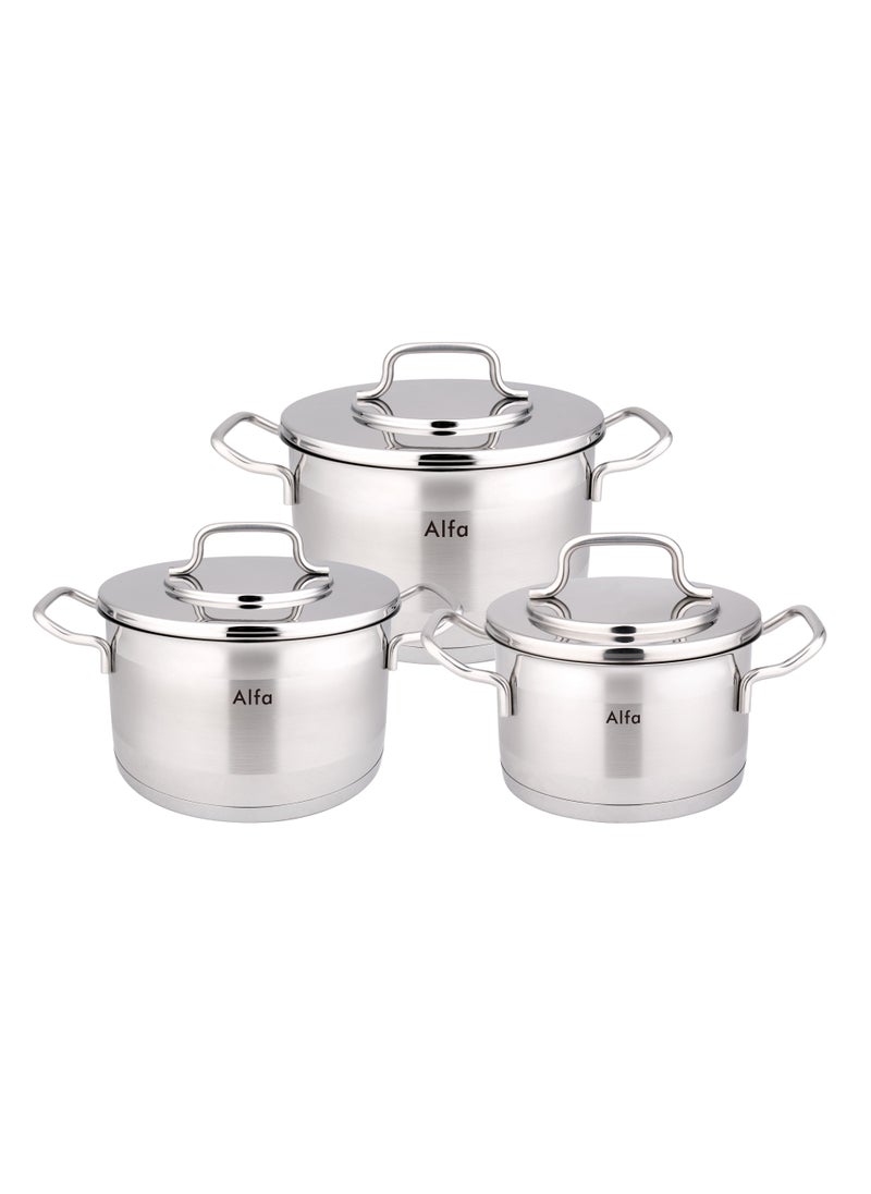 ALFA - 9-Piece Alfa Premium Cookware Set - 18/10 Cr-Ni Stainless Steel - 3 Deep Pots - 1 Low Pot - 1 Frypan - Image 1
