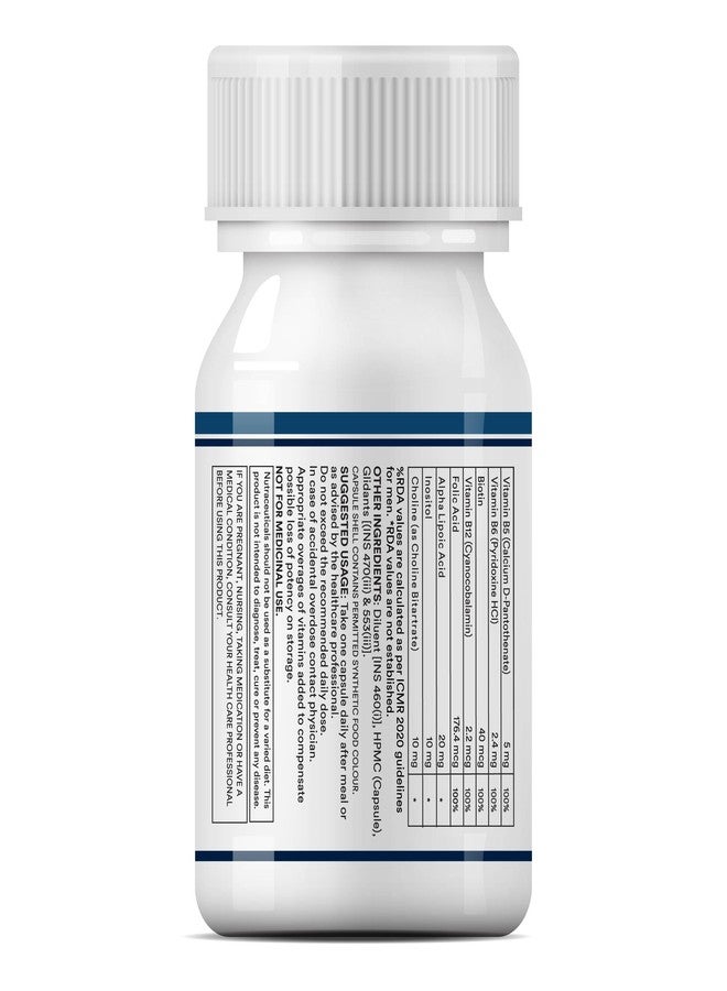 INLIFE B Complex Supplements B1, B2, B3, B5, B6, Biotin, with Vitamin B12, Folic Acid, Alpha Lipoic Acid, Inositol & Choline | | For Men Women - 60 Vegetarian Capsules - Image 4