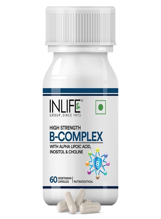 INLIFE B Complex Supplements B1, B2, B3, B5, B6, Biotin, with Vitamin B12, Folic Acid, Alpha Lipoic Acid, Inositol & Choline | | For Men Women - 60 Vegetarian Capsules - Image 1