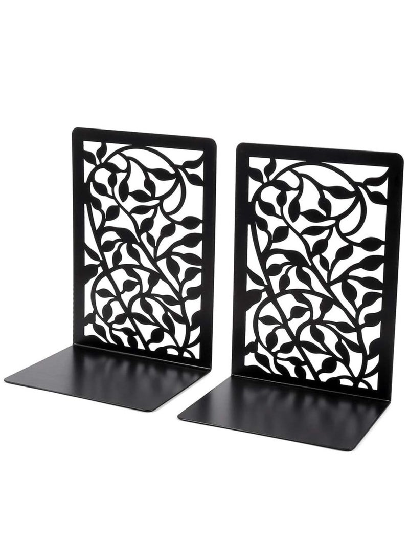 SYOSI Premium Black Infinite Leaves Bookends  Heavy Duty Book Ends for Bookshelf Metal Decorative Book Ends for Home Office Heavy Books Book Shelf Holder Home Decorative Book Stoppers Book Holder  - Image 1