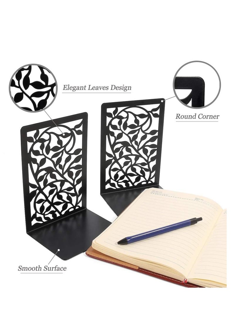 SYOSI Premium Black Infinite Leaves Bookends  Heavy Duty Book Ends for Bookshelf Metal Decorative Book Ends for Home Office Heavy Books Book Shelf Holder Home Decorative Book Stoppers Book Holder  - Image 4