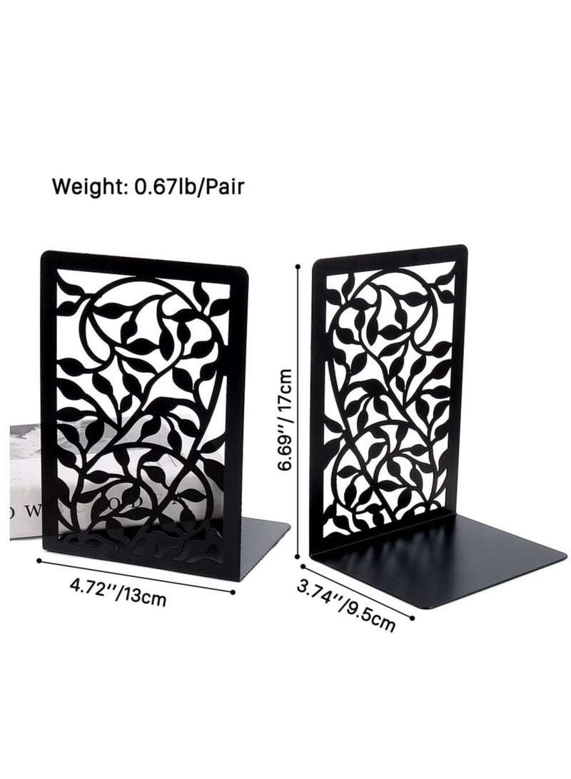 SYOSI Premium Black Infinite Leaves Bookends  Heavy Duty Book Ends for Bookshelf Metal Decorative Book Ends for Home Office Heavy Books Book Shelf Holder Home Decorative Book Stoppers Book Holder  - Image 3